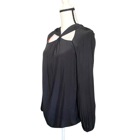 Ramy Brook Marina Cross Front Blouse Top Fits Sz S Black Long sleeve AS76361 325 - Picture 2 of 14